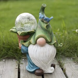 LA JOLIE MUSE Garden Gnome Statue - 10.7'' Resin Gnome Figurine Carrying Magic Orb with Solar LED Lights, Outdoor Decorations for Patio Yard Lawn Porch, Ornament