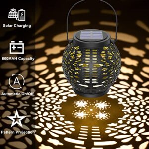 Solar Lantern Outdoor, 2 Pack Solar Hanging Lantern Lights with Shepherd Hooks, Solar Powered Lantern Waterproof with Handle, Christmas Decorative LED Garden Lights for Patio Courtyard Table Pathway