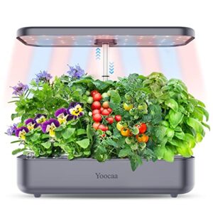 yoocaa 12 hydroponics growing system, indoor herb garden with led light, up to 19.4” height adjustable indoor gardening system, gardening gifts for women mom(grey)