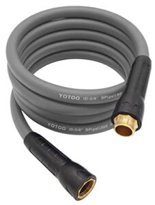 yotoo heavy duty hybrid garden lead in water hose 5/8-inch by 10-feet 150 psi, kink resistant, all-weather flexible with swivel grip handle and 3/4″ ght solid brass fittings, gray