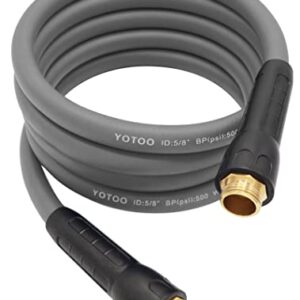 YOTOO Heavy Duty Hybrid Garden Lead in Water Hose 5/8-Inch by 10-Feet 150 PSI, Kink Resistant, All-Weather Flexible with Swivel Grip Handle and 3/4" GHT Solid Brass Fittings, Gray