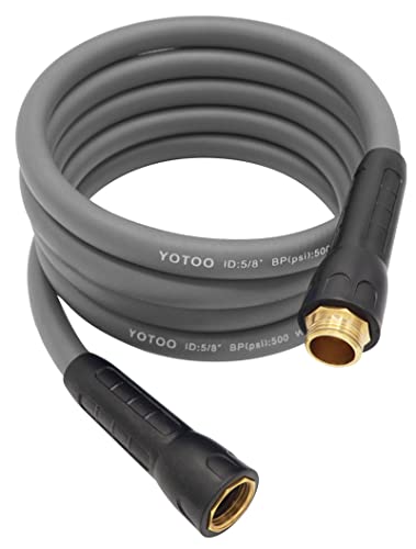 YOTOO Heavy Duty Hybrid Garden Lead in Water Hose 5/8-Inch by 10-Feet 150 PSI, Kink Resistant, All-Weather Flexible with Swivel Grip Handle and 3/4" GHT Solid Brass Fittings, Gray