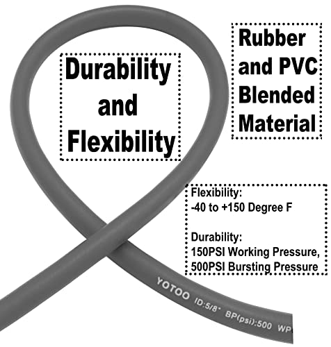 YOTOO Heavy Duty Hybrid Garden Lead in Water Hose 5/8-Inch by 10-Feet 150 PSI, Kink Resistant, All-Weather Flexible with Swivel Grip Handle and 3/4" GHT Solid Brass Fittings, Gray