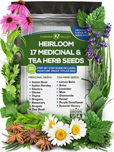 medicinal and tea herb seeds collection – over 4,500 heirloom and non gmo garden seeds for planting indoor, outdoor & hydroponic – includes basil, lemon balm, chamomile, lavender, and more
