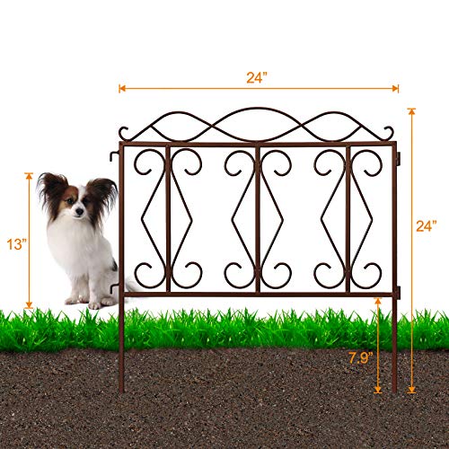 Amagabeli 5 Panels Decorative Garden Fence 10ft(L) x24in(H) in Total Outdoor Bronze Metal Wire Fencing Rustproof Patio Flower Bed Animal Barrier Border Fence Edge Section Panels ET330