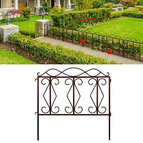 Amagabeli 5 Panels Decorative Garden Fence 10ft(L) x24in(H) in Total Outdoor Bronze Metal Wire Fencing Rustproof Patio Flower Bed Animal Barrier Border Fence Edge Section Panels ET330