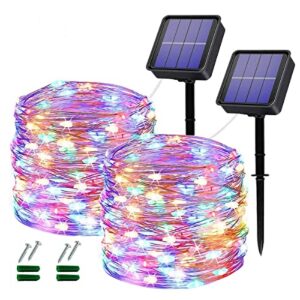 solar fairy lights outdoor waterproof,2 pack total 240led solar garden light waterproof 12m/40ft 8 modes outdoor copper wire solar christmas lights patio decor lights,porch hanging lights(colored)