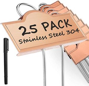 metal plant labels weatherproof 25 pack, outdoor stainless steel ss304 garden label markers for plants vegetables herb seedlings flowers with a pen, height 10.75 inch, label area 3.74” x 1.39”