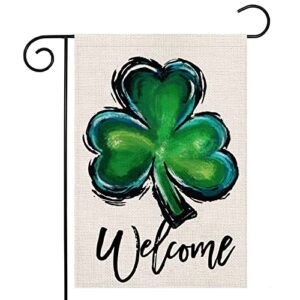 welcome st patrick’s day shamrock garden flag for outdoor,watercolor shamrock small yard flag,spring saint patrick decors for outside holiday 12×18 double sided