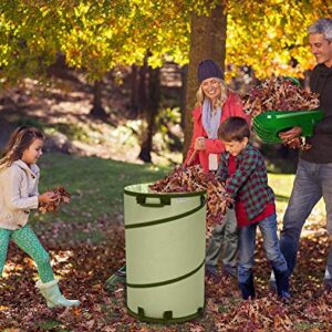 Collapsible -30 Gallon Canvas Garden Waste Bag -Pop-up Bucket Reusable Yard Leaf Bag Holder- Heavy Duty Hardshell Bottom – with Drain Holes for Lawn Pool Garden Camping Trash Debris Bag with Handles