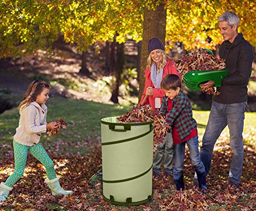 Collapsible -30 Gallon Canvas Garden Waste Bag -Pop-up Bucket Reusable Yard Leaf Bag Holder- Heavy Duty Hardshell Bottom – with Drain Holes for Lawn Pool Garden Camping Trash Debris Bag with Handles