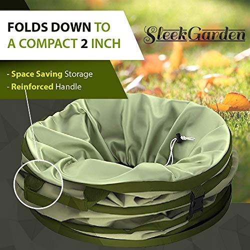 Collapsible -30 Gallon Canvas Garden Waste Bag -Pop-up Bucket Reusable Yard Leaf Bag Holder- Heavy Duty Hardshell Bottom – with Drain Holes for Lawn Pool Garden Camping Trash Debris Bag with Handles