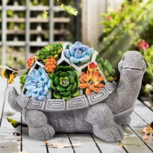 leses garden statues, turtle garden decor clearance solar statue with 7 led lights outdoor ornament for outside, turtle garden figurines cute decorations for patio yard lawn gifts