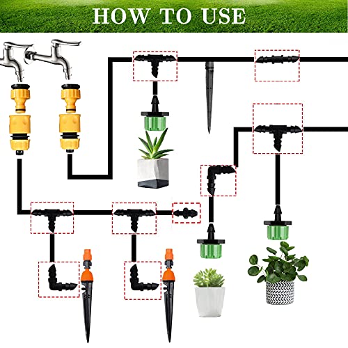 JOYPRO Drip Irrigation Fittings Kit for 1/4" Tubing, 130 Pieces Drip Line Connectors for Drip Systems - 60 Couplings, 40 Tees, 20 Elbows, 10 End Plugs - Drip Irrigation Parts for 1/4 Inch Drip Hose