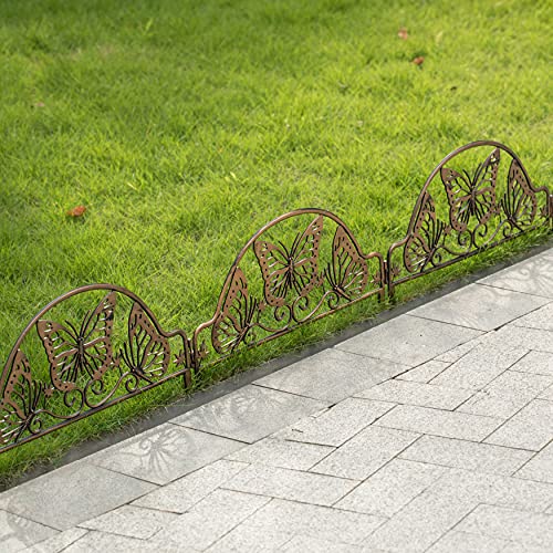 Gardenised QI004110.6 Decorative Butterfly Design Fence Garden Edging Landscape Border Path Panel, Pack of 6, Bronze