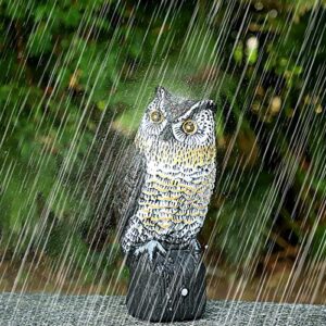 Plastic Owl to Keep Birds Away,Owl Scarecrows with Flashing Eyes&Frightening Sound,Owl for Bird Control for Garden Yard Outdoor