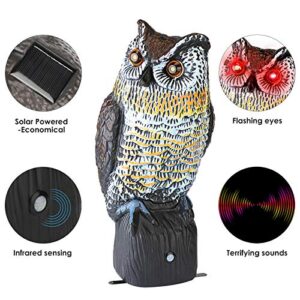 Plastic Owl to Keep Birds Away,Owl Scarecrows with Flashing Eyes&Frightening Sound,Owl for Bird Control for Garden Yard Outdoor