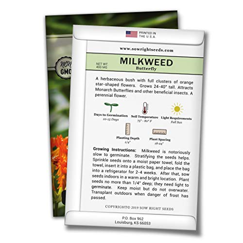 Sow Right Seeds Butterfly Milkweed Seeds; Attract Monarch and Other Butterflies to Your Garden; Non-GMO Heirloom Seeds; Full Instructions for Planting, Wonderful Gardening Gift (3)