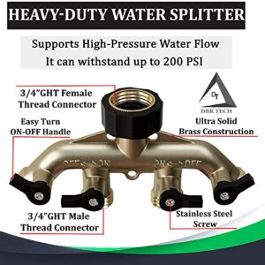 Heavy Duty 4 Way Hose Splitter (Premium Brass for Superior Durability), Wye Garden Hoses Connector for Water Spigot Faucet Bib Tap, Four Shut Off Valves, Y Adapter, Rust-Resistant Finish, Zero Leaks