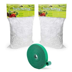 eapfct trellis netting 5x30ft 2 pack heavy-duty polyester plant support trellis net for climbing plants garden trellis netting 6” mesh with garden ties