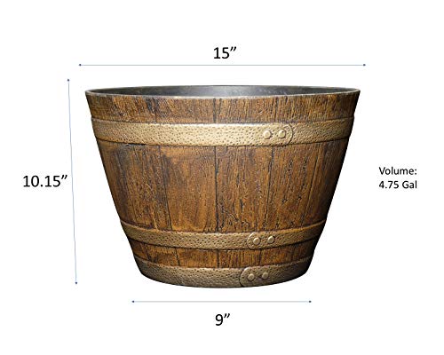 Classic Home and Garden 72 Whiskey Barrel, 15", Distressed Oak