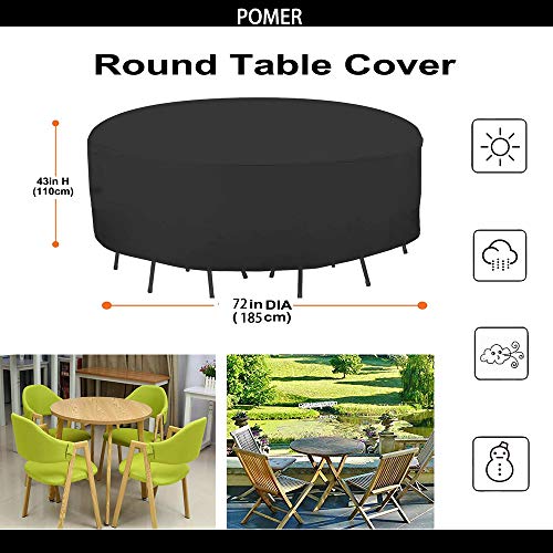 POMER Round Patio Furniture Covers, 72inch Bar Height Table Chair Set Cover Waterproof Outdoor Sectional Sofa Set Covers for Garden Furniture Set - 72" D x 43" H