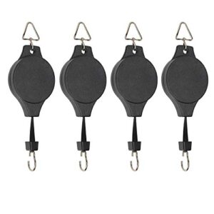 wxtools 4 pack retractable plant pulley, adjustable hanging flower basket hooks plant pulleys for hanging plants, plant hanger for garden baskets pots and birds feeder (black)