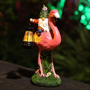 HIDNMSTAT Garden Funny Gnome Statues Collectible Figurines Flamingo Decorations Solar Lantern Outdoor Garden Home Decor for Patio Yard Lawn Porch Ornament Gnome Gifts (Flamingo)