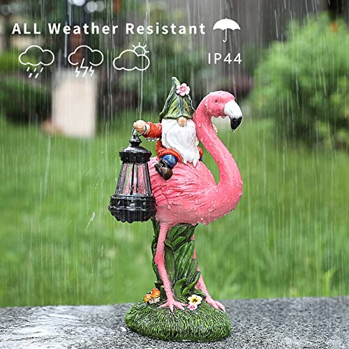 HIDNMSTAT Garden Funny Gnome Statues Collectible Figurines Flamingo Decorations Solar Lantern Outdoor Garden Home Decor for Patio Yard Lawn Porch Ornament Gnome Gifts (Flamingo)