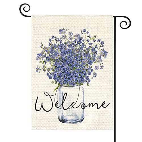 AVOIN colorlife Forget-me-nots Flower Garden Flag 12 x 18 Inch Double Sided, Spring Summer Welcome Seasonal Holiday Rustic Yard Outdoor Flag