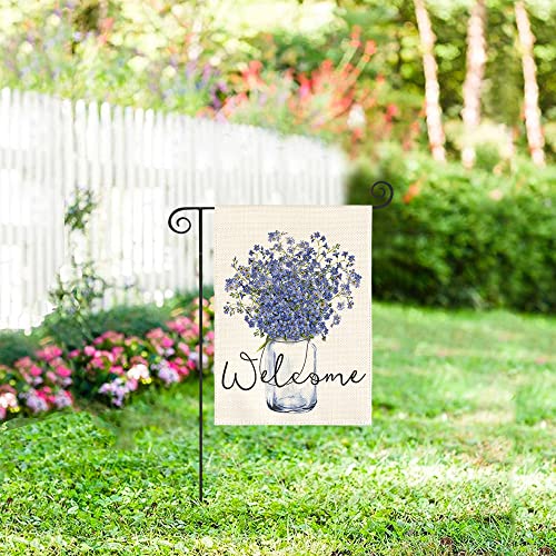 AVOIN colorlife Forget-me-nots Flower Garden Flag 12 x 18 Inch Double Sided, Spring Summer Welcome Seasonal Holiday Rustic Yard Outdoor Flag
