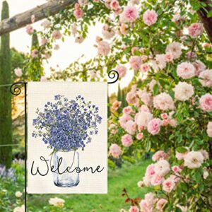 AVOIN colorlife Forget-me-nots Flower Garden Flag 12 x 18 Inch Double Sided, Spring Summer Welcome Seasonal Holiday Rustic Yard Outdoor Flag