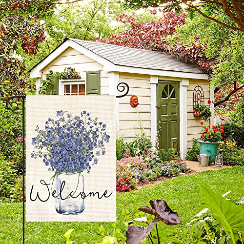 AVOIN colorlife Forget-me-nots Flower Garden Flag 12 x 18 Inch Double Sided, Spring Summer Welcome Seasonal Holiday Rustic Yard Outdoor Flag