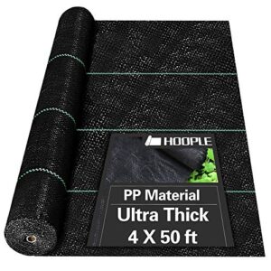 hoople pp premium garden weed barrier landscape fabric durable & heavy-duty weed block, easy setup & superior weed control (4ft*50ft)