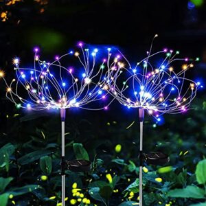 khto solar lights outdoor garden 120 led firework lights with 8 lighting modes, ip65 waterproof solar outdoor lights decorative for walkway patio backyard party (multicolor,2)