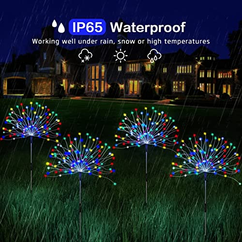 KHTO Solar Lights Outdoor Garden 120 LED Firework Lights with 8 Lighting Modes, IP65 Waterproof Solar Outdoor Lights Decorative for Walkway Patio Backyard Party (Multicolor,2)