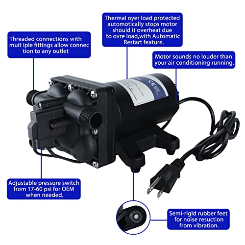 TDRRICH Water Pressure Booster Pump for House，110V RV Water Transfer 5.5GPM 75PSI Self-priming Pump,Diaphragm Power Water Pumps for Boats Inline Garden Hose Lawn Camper Sprinkler Irrigation