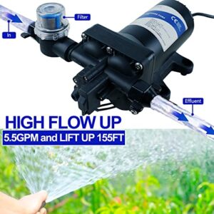 TDRRICH Water Pressure Booster Pump for House，110V RV Water Transfer 5.5GPM 75PSI Self-priming Pump,Diaphragm Power Water Pumps for Boats Inline Garden Hose Lawn Camper Sprinkler Irrigation