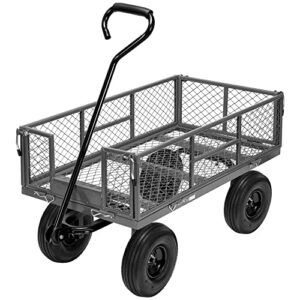 vivohome heavy duty 880 lbs capacity mesh steel garden cart folding utility wagon with removable sides and 4.10/3.50-4 inch wheels (grey)