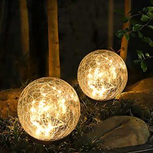 yiliaw solar ball lights outdoor, 2 pack 4.7” garden solar light, waterproof crack glass globe ground lights for path, yard, patio, lawm, outdoor decoration(warm white)