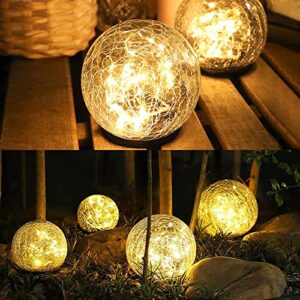 Yiliaw Solar Ball Lights Outdoor, 2 Pack 4.7'' Garden Solar Light, Waterproof Crack Glass Globe Ground Lights for Path, Yard, Patio, Lawm, Outdoor Decoration(Warm White)