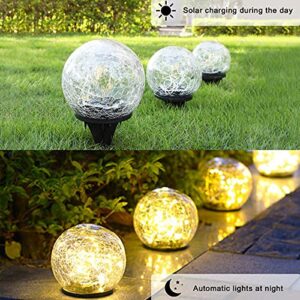 Yiliaw Solar Ball Lights Outdoor, 2 Pack 4.7'' Garden Solar Light, Waterproof Crack Glass Globe Ground Lights for Path, Yard, Patio, Lawm, Outdoor Decoration(Warm White)