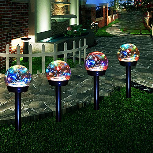 AMWGIMI Solar Lights Pathway Outdoor Solar Garde Stake LED Colour Changing Globe Garden Lights Decorative Yard Art Waterproof for Yard Patio Walkway Landscape (4 Pack)