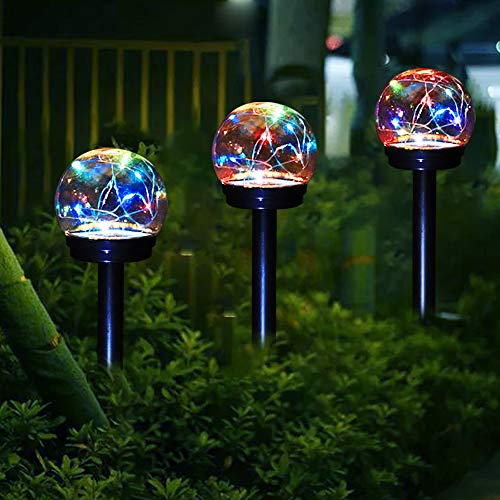 AMWGIMI Solar Lights Pathway Outdoor Solar Garde Stake LED Colour Changing Globe Garden Lights Decorative Yard Art Waterproof for Yard Patio Walkway Landscape (4 Pack)