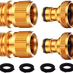 DIRECT MFG Garden Hose Quick Connect - Solid Brass, No Leakage, No Rusting, No Breakage - Easy, Quick Disconnect Water Hose Fittings for Garden Hose Connector - 3/4 Inch GHT (2 Sets)