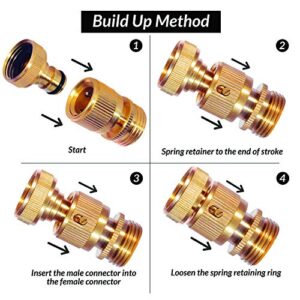 DIRECT MFG Garden Hose Quick Connect - Solid Brass, No Leakage, No Rusting, No Breakage - Easy, Quick Disconnect Water Hose Fittings for Garden Hose Connector - 3/4 Inch GHT (2 Sets)