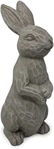 Elly Décor 14 Inch Tall Standing Sculpture for Your Patio & Yard, Outdoor Lawn décor, Cute Ceramic Figurine Garden Rabbit Bunny Statue, Gray Cement