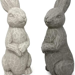 Elly Décor 14 Inch Tall Standing Sculpture for Your Patio & Yard, Outdoor Lawn décor, Cute Ceramic Figurine Garden Rabbit Bunny Statue, Gray Cement