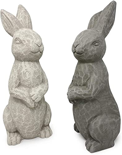 Elly Décor 14 Inch Tall Standing Sculpture for Your Patio & Yard, Outdoor Lawn décor, Cute Ceramic Figurine Garden Rabbit Bunny Statue, Gray Cement