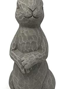 Elly Décor 14 Inch Tall Standing Sculpture for Your Patio & Yard, Outdoor Lawn décor, Cute Ceramic Figurine Garden Rabbit Bunny Statue, Gray Cement